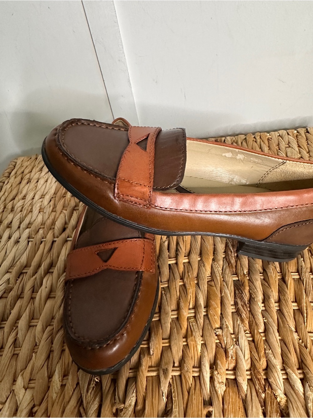 Naturalizer Two-Tone Brown & Cognac Leather Penny Loafers - Picture 7 of 11